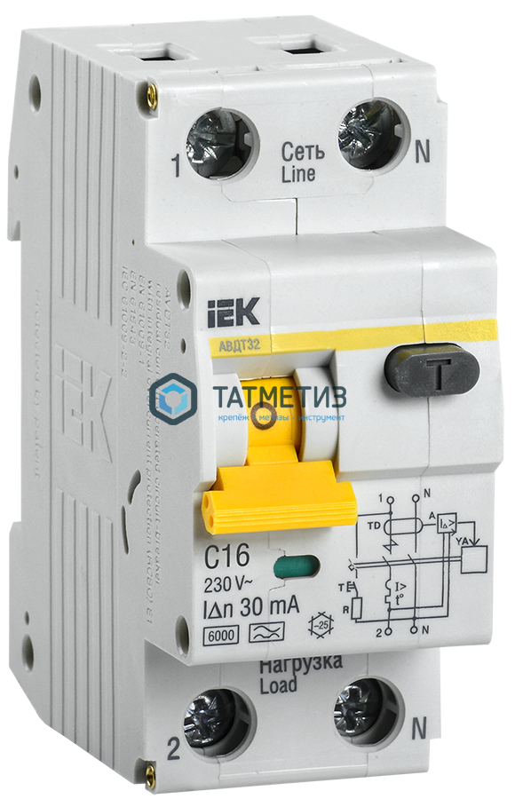 Выключатель автоматический дифференциального тока 2п C 16А 30мА тип A 6кА АВДТ-32 (1P+N) IEK -  магазин «ТАТМЕТИЗ»