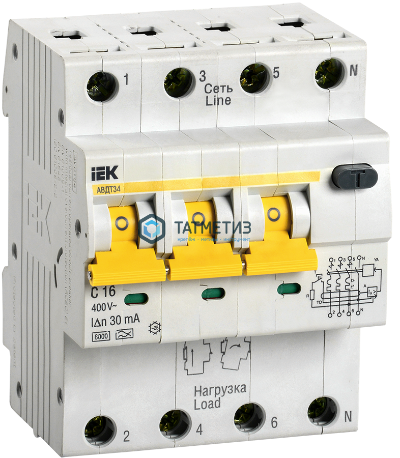 Выключатель автоматический дифференциального тока 4п C 16А 30мА тип A 6кА АВДТ-34 (3P+N) IEK -  магазин «ТАТМЕТИЗ»